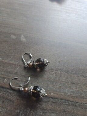 925 Silver Black Glass Bead And Marcasitc Drop Earrings - Elegant Everyday Style